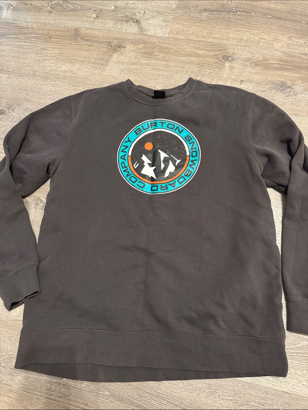 Burton Black Crewneck with Teal and Orange Mountain Emblem